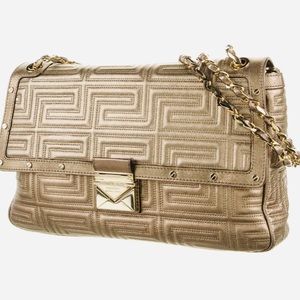 VERSACE Quilted Chain Shoulder/Handle Bag in Bronze Lamb Leather